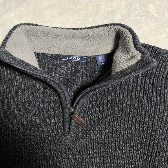 Izod 1/4 Zip Sweater Mens Large Heavyweight Cotton Blend Warm Fall Autumn Winter - Picture 4 of 7